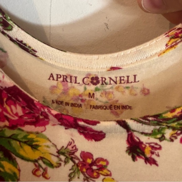 APRIL CORNELL Sz M Floral Pink Maxi Dress Jersey Knit Belted Unlined Scoop Neck - Picture 4 of 14